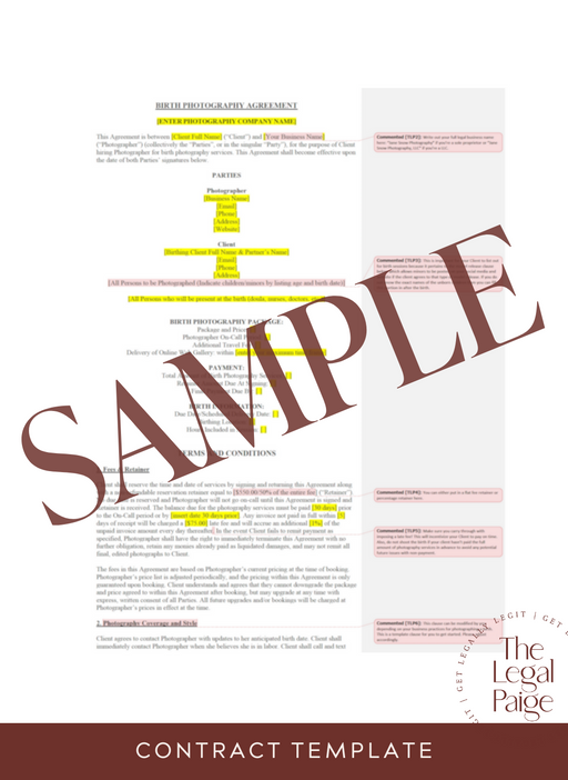 Birth Photography Contract Sample - The Legal Paige