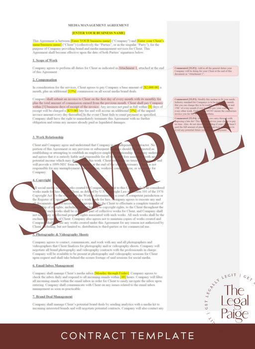 Brand & Media Management Contract Sample - The Legal Paige