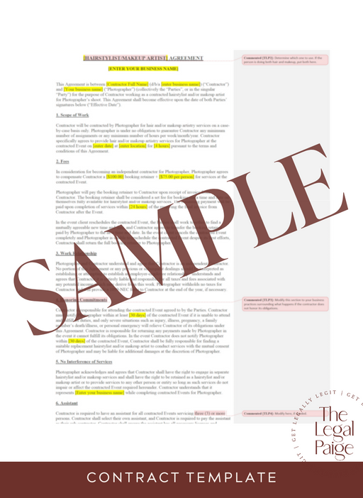 HMUA Contract for Photographers Sample - The Legal Paige