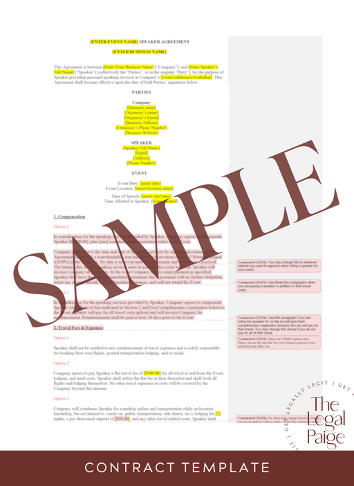 Speaker Contract for Organizers Sample - The Legal Paige