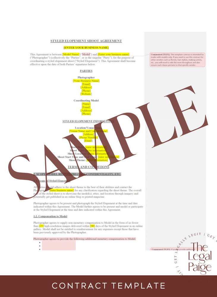Adventure Styled Shoot Contract Sample - The Legal Paige