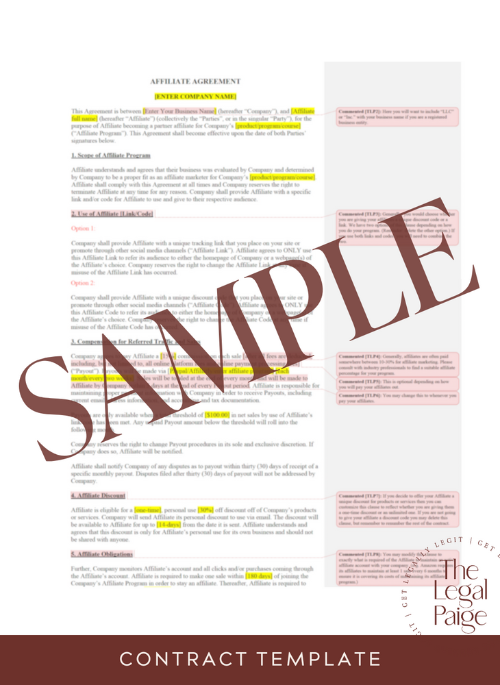 Affiliate Contract Sample - The Legal Paige