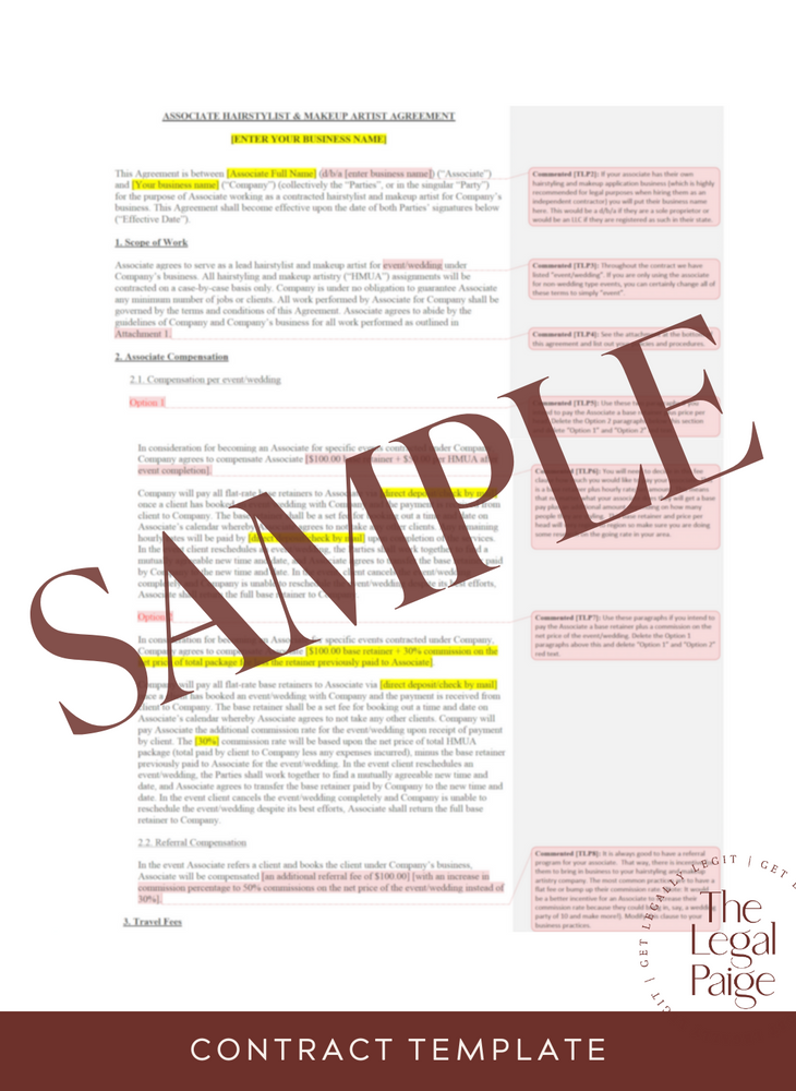 Associate Hairstylist & Makeup Artist Contract Sample - The Legal Paige