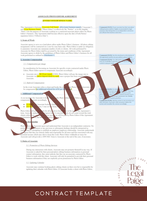 Associate Photo Editor Contract for Independent Contractors Sample - The Legal Paige