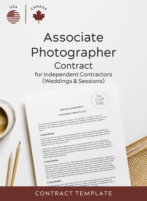 Associate Photographer Contract for Independent Contractors (Wedding & Sessions)