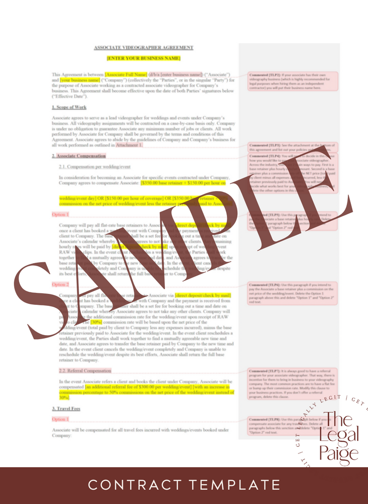 Associate Videographer Contract for Independent Contractors Sample - The Legal Paige
