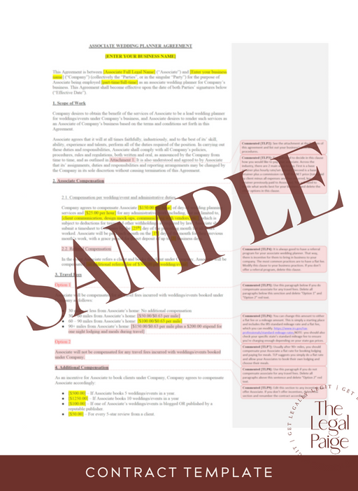 The Legal Paige - Associate Wedding Planner Contract for Employees Sample