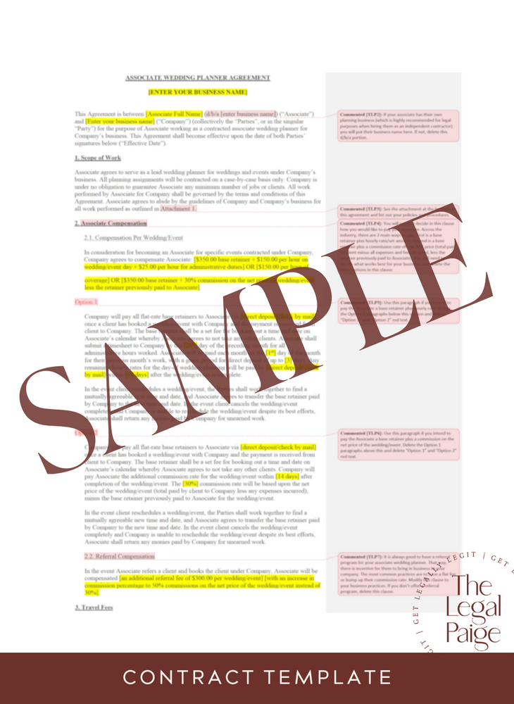 Associate Wedding Planner Contract for Independent Contractors Sample - The Legal Paige