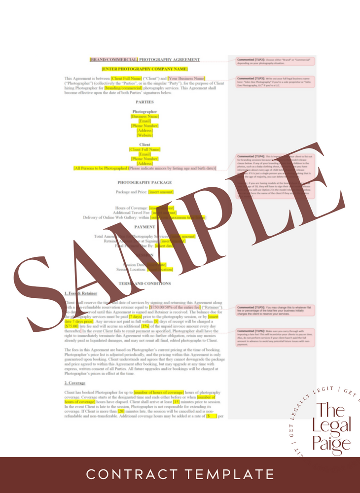 Brand & Commercial Photography Contract Sample - The Legal Paige
