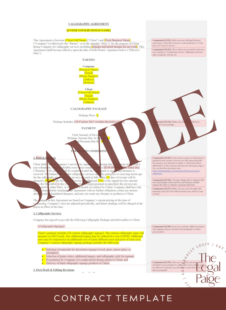 Calligraphy Contract Sample - The Legal Paige