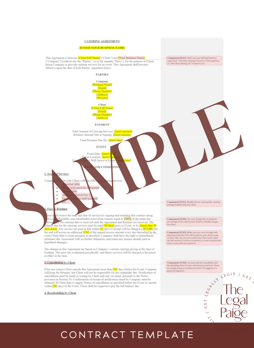 Catering Contract Sample - The Legal Paige