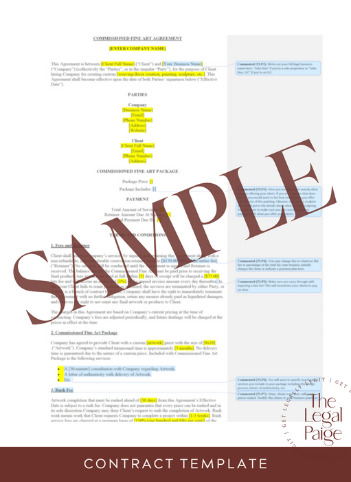 Commissioned Fine Art Contract The Legal Paige® Commissioned Fine Art Contract The Legal Paige®
