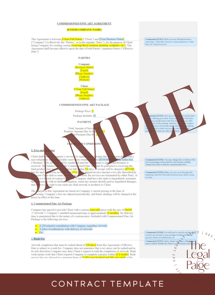 Commissioned Fine Art Contract Sample - The Legal Paige