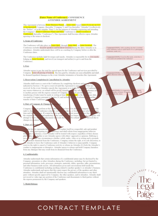 Conference Attendee Contract Sample - The Legal Paige