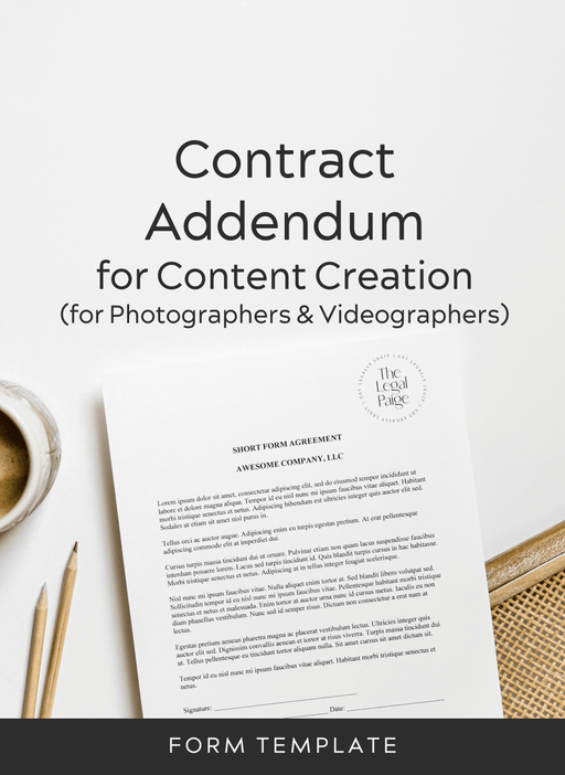 The Legal Paige - Contract Addendum for Content Creation for Photographers & Videographers