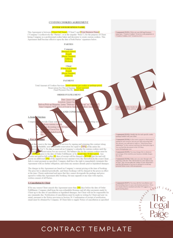 Cookie Contract Sample - The Legal Paige