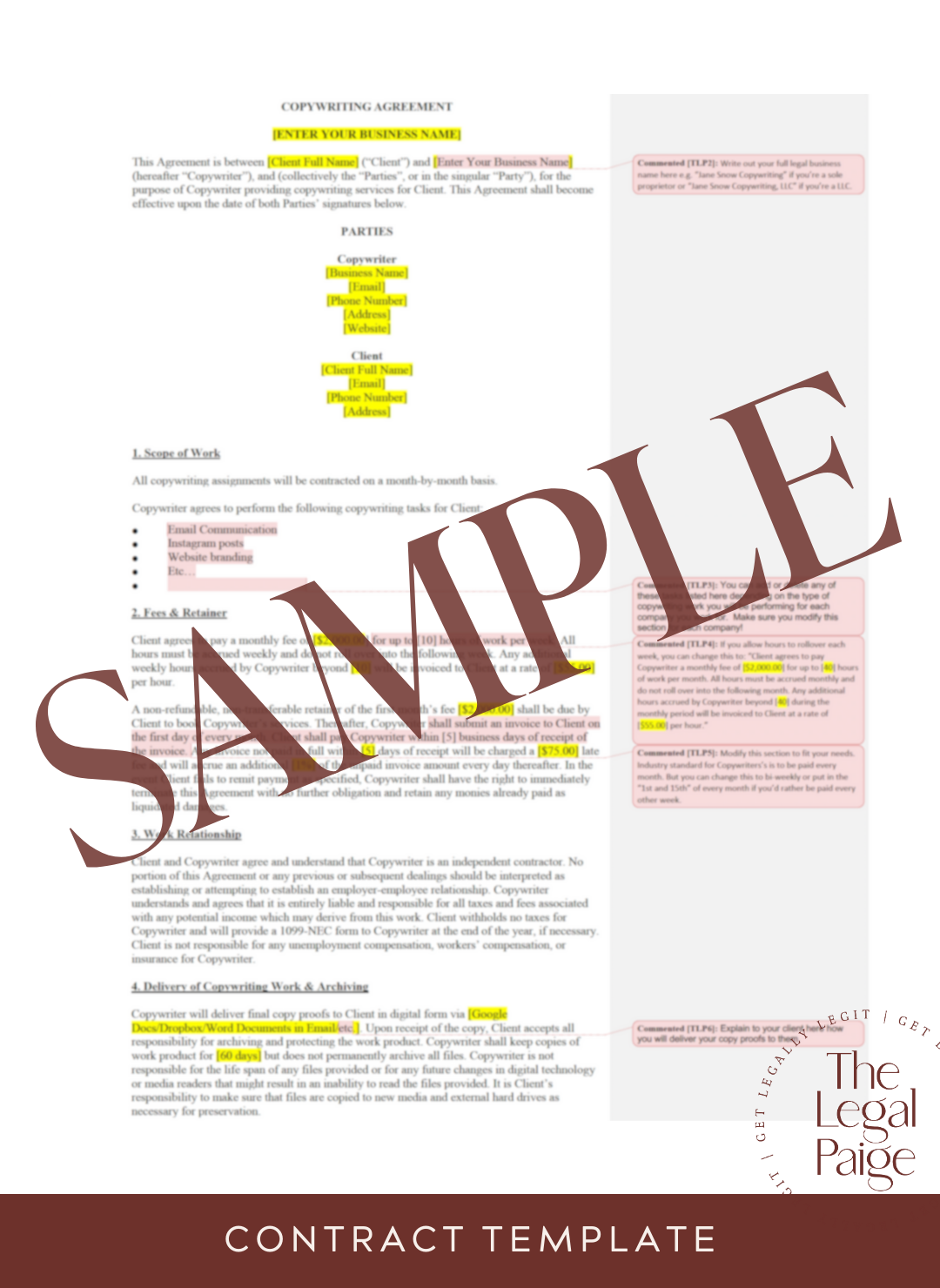 Copywriting Contract Template for Freelancers - The Legal Paige®