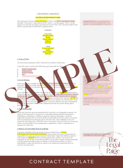 Copywriting Contract Template for Freelancers The Legal Paige®