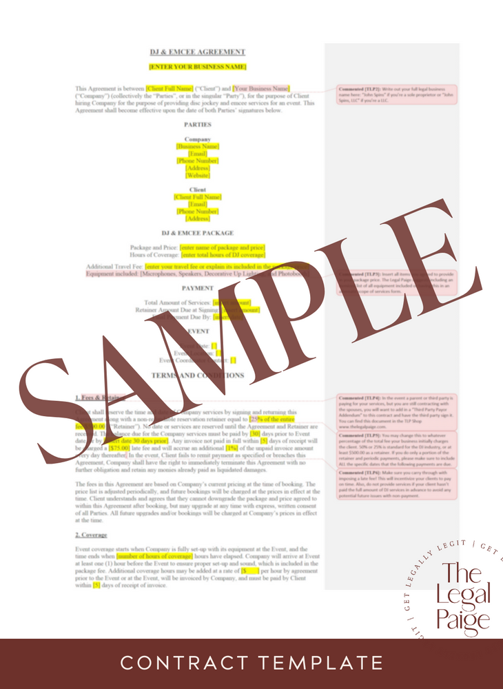 DJ & Emcee Contract Sample - The Legal Paige