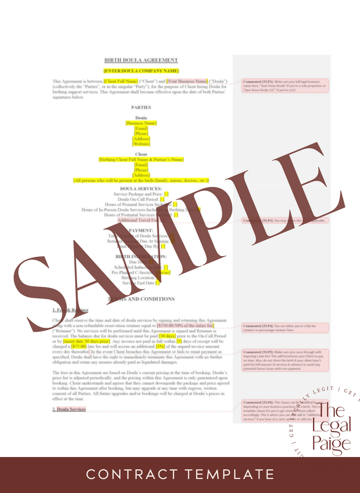 Doula Contract Sample - The Legal Paige