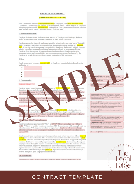 Employee Contract Sample - The Legal Paige