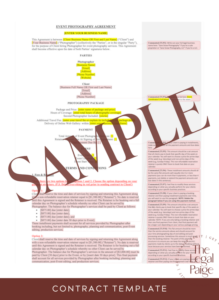 The Legal Paige - General Event Photography Contract Sample