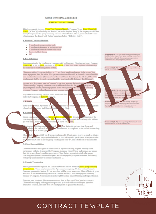 Group Coaching Contract Sample - The Legal Paige