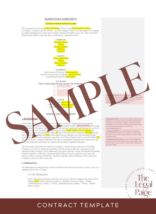 Hairstylist Contract Sample - The Legal Paige