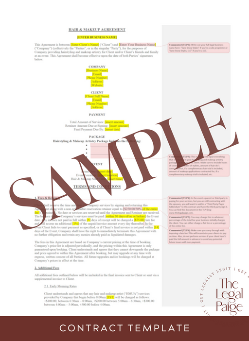 Hairstylist and Makeup Artist Contract Sample - The Legal Paige