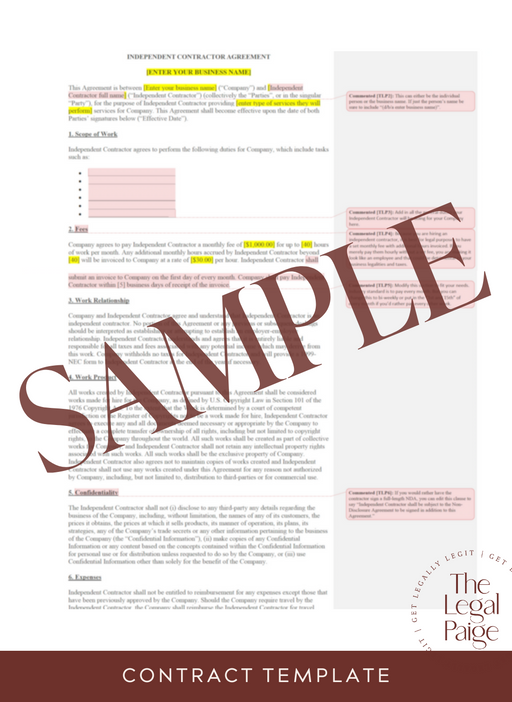 Independent Contractor Agreement Sample - The Legal Paige