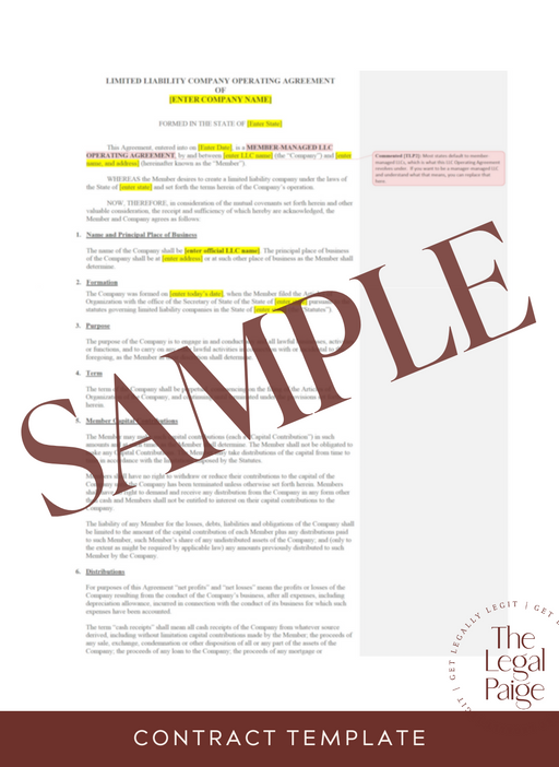 Multi-Member LLC Operating Agreement Sample - The Legal Paige