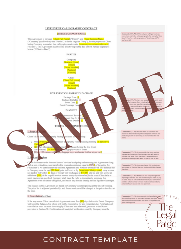 The Legal Paige - Live Calligraphy Contract Sample