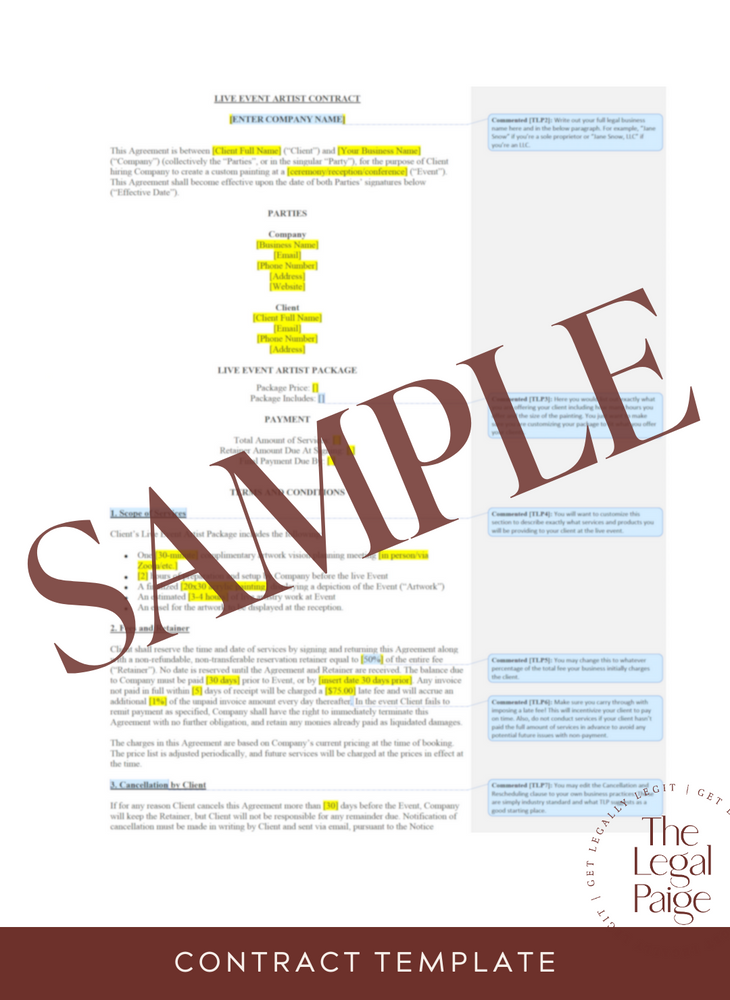 Live Event Artist Contract Sample - The Legal Paige