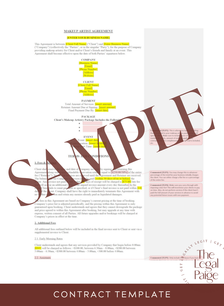 Makeup Artist Contract Sample - The Legal Paige