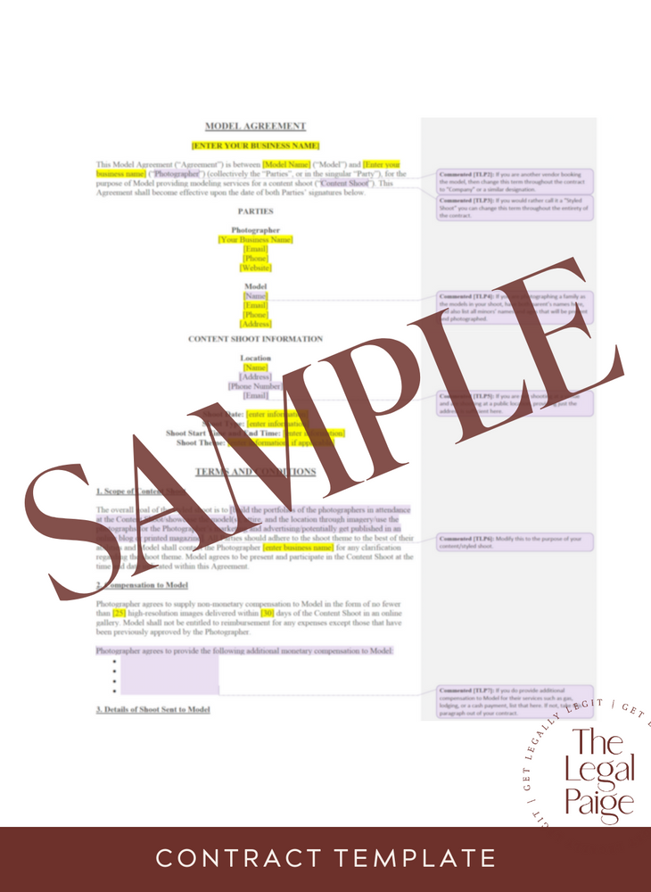 Model Call Contract Sample - The Legal Paige