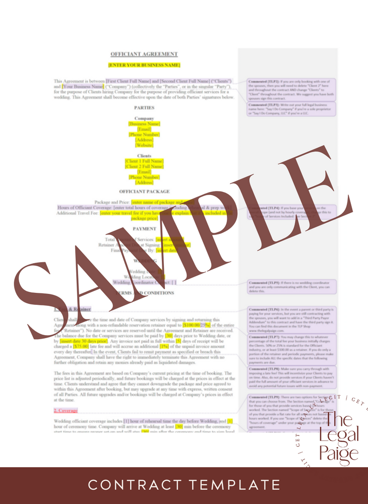 Officiant Contract Sample - The Legal Paige