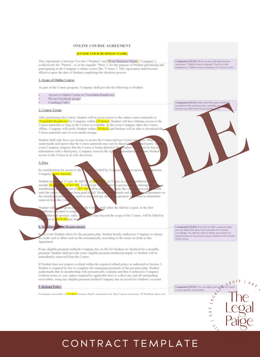 Online Course Contract Sample - The Legal Paige