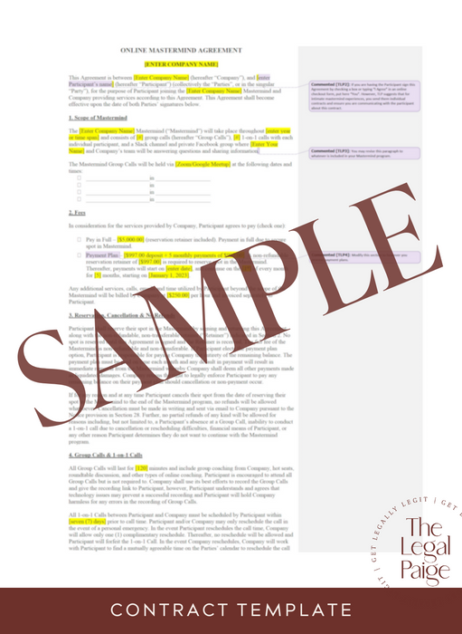 Online Mastermind Contract Sample - The Legal Paige