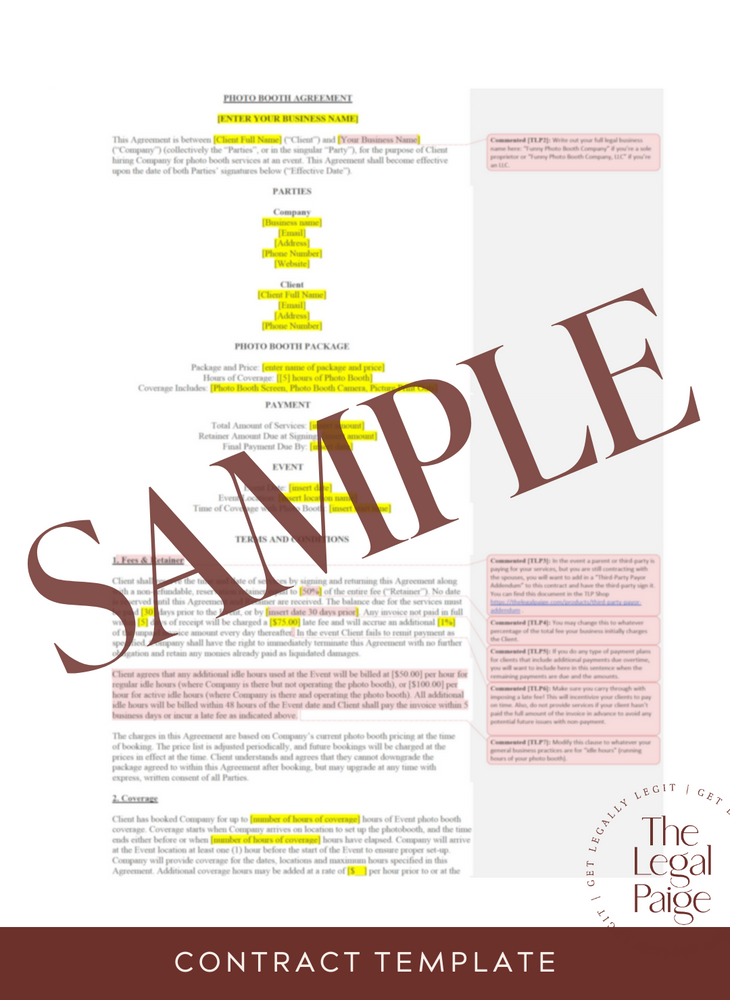Photo Booth Contract Sample - The Legal Paige