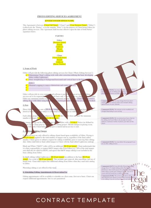 Photo Editor Contract Sample - The Legal Paige