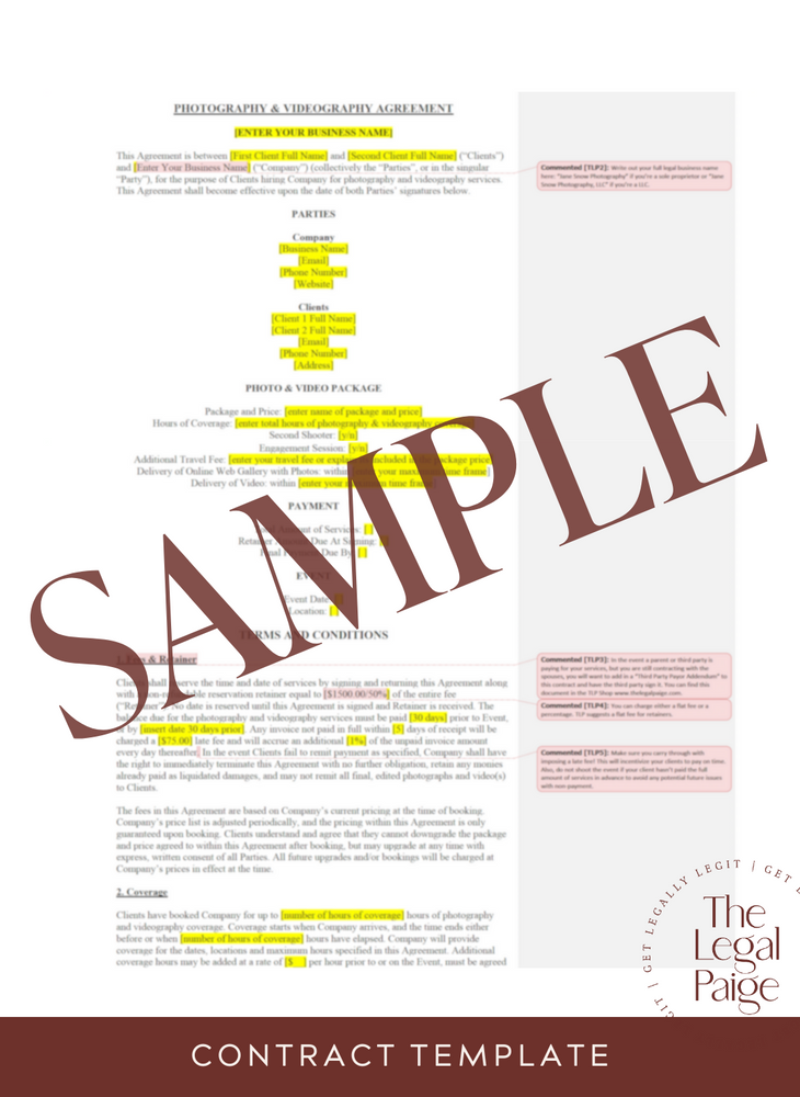 Photography and Videography Contract Sample - The Legal Paige