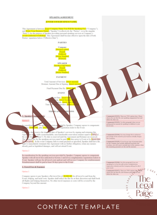 Speaker Contract for Speakers Sample - The Legal Paige