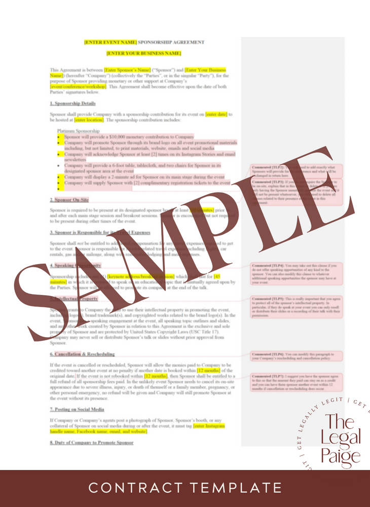 Sponsorship Contract Sample - The Legal Paige