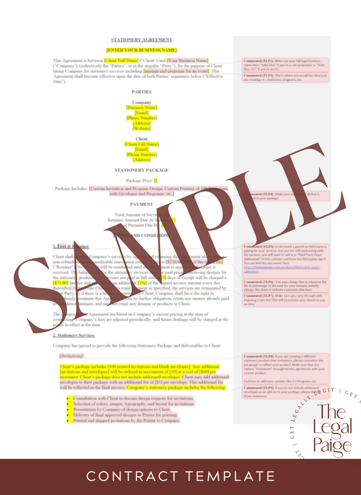 Stationery Contract Sample - The Legal Paige