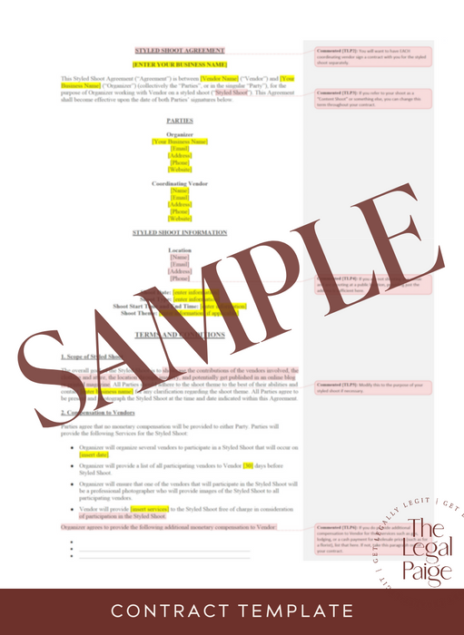Styled Shoot Contract for Organizers The Legal Paige® Styled Shoot Contract for Organizers The Legal Paige®