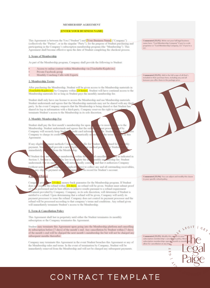 Membership Contract Sample - The Legal Paige