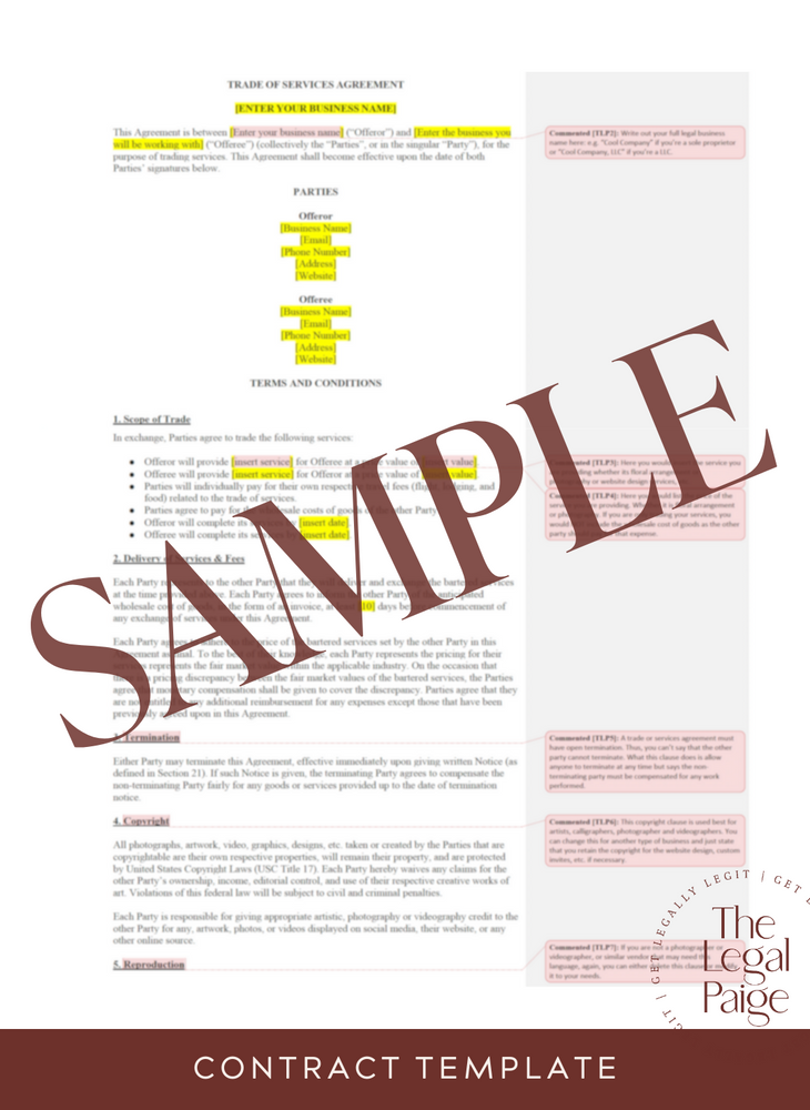 Trade of Services Contract Sample - The Legal Paige