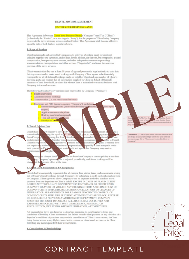 Travel Advisor Contract Sample - The Legal Paige