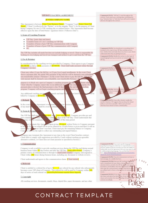 VIP Day Coaching Contract Sample - The Legal Paige