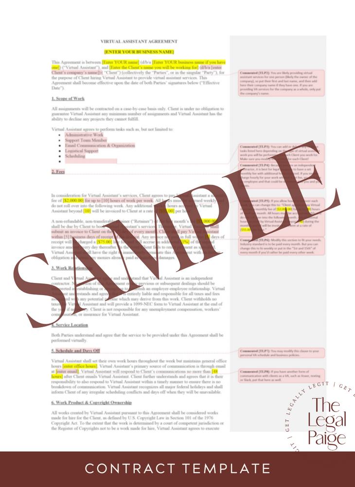 Virtual Assistant Contract Sample - The Legal Paige